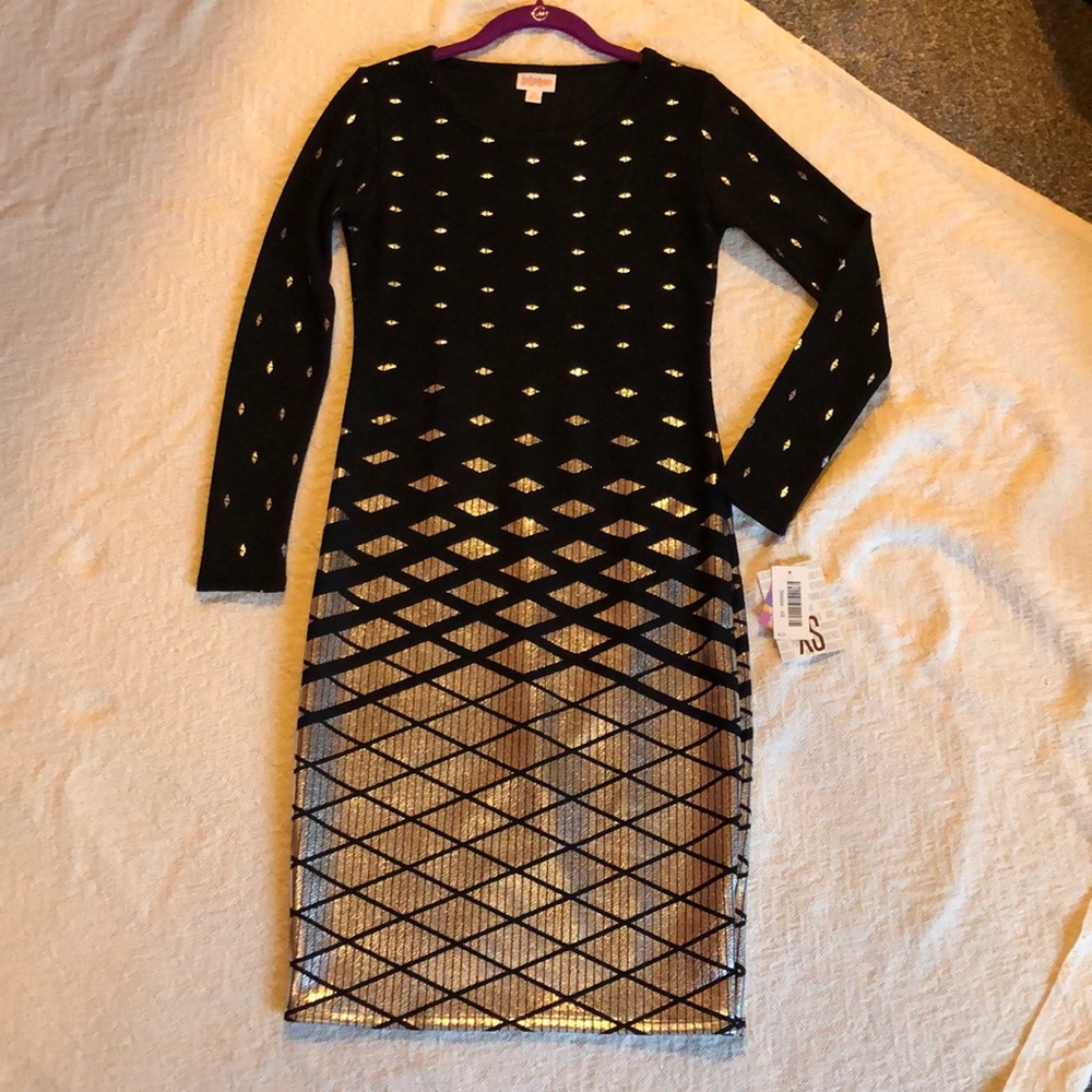 NWT Elegant LuLaRoe Debbie dress XS black/silver